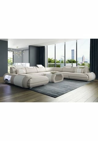 SOFA DREAMS XXL Wohnlandschaft Leder Rimini Beige-weiß 2 SOFA DREAMS XXL Wohnlandschaft Leder Rimini Beige-weiß – Bild 2