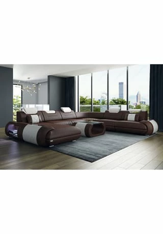 SOFA DREAMS XXL Wohnlandschaft Leder Rimini Braun-weiss 2 SOFA DREAMS XXL Wohnlandschaft Leder Rimini Braun-weiss – Bild 2