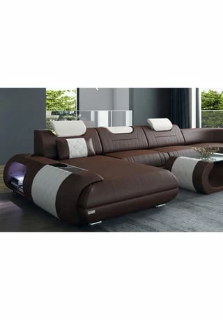 SOFA DREAMS XXL Wohnlandschaft Leder Rimini Braun-weiss 3 SOFA DREAMS XXL Wohnlandschaft Leder Rimini Braun-weiss – Bild 3