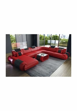 SOFA DREAMS XXL Wohnlandschaft Leder Rimini Rot-schwarz 1 SOFA DREAMS XXL Wohnlandschaft Leder Rimini Rot-schwarz