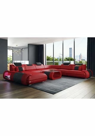SOFA DREAMS XXL Wohnlandschaft Leder Rimini Rot-schwarz 2 SOFA DREAMS XXL Wohnlandschaft Leder Rimini Rot-schwarz – Bild 2