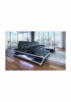 SOFA DREAMS Ecksofa Leder Napoli Schwarz-weiß