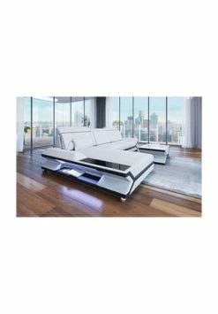 SOFA DREAMS Ecksofa Leder Napoli Weiß-schwarz