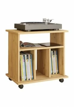 VCM. - My Home Holz Schallplatten LP Regal Schrank Mediaregal Aufbewahrung Rollbar Rollen Retal Honig-Eiche
