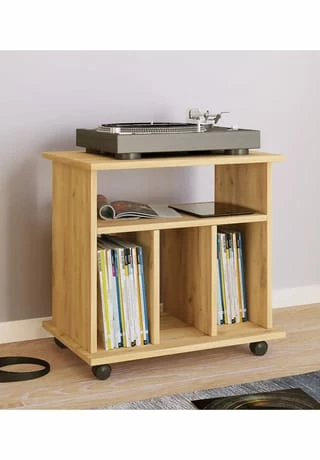 VCM. - My Home Holz Schallplatten LP Regal Schrank Mediaregal Aufbewahrung Rollbar Rollen Retal Honig-Eiche 2 VCM. - My Home Holz Schallplatten LP Regal Schrank Mediaregal Aufbewahrung Rollbar Rollen Retal Honig-Eiche – Bild 2