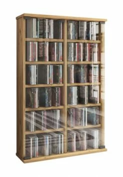 VCM. - My Home Holz CD DVD Stand Regal Schrank Aufbewahrung Standregal Ständer Roma Glastür Honig-Eiche