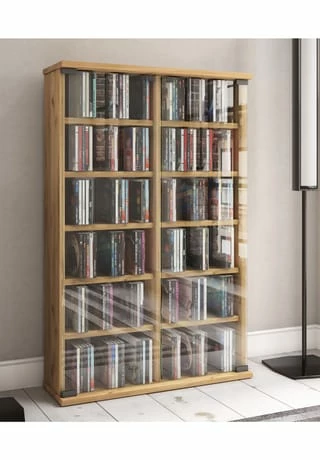 VCM. - My Home Holz CD DVD Stand Regal Schrank Aufbewahrung Standregal Ständer Roma Glastür Honig-Eiche 2 VCM. - My Home Holz CD DVD Stand Regal Schrank Aufbewahrung Standregal Ständer Roma Glastür Honig-Eiche – Bild 2